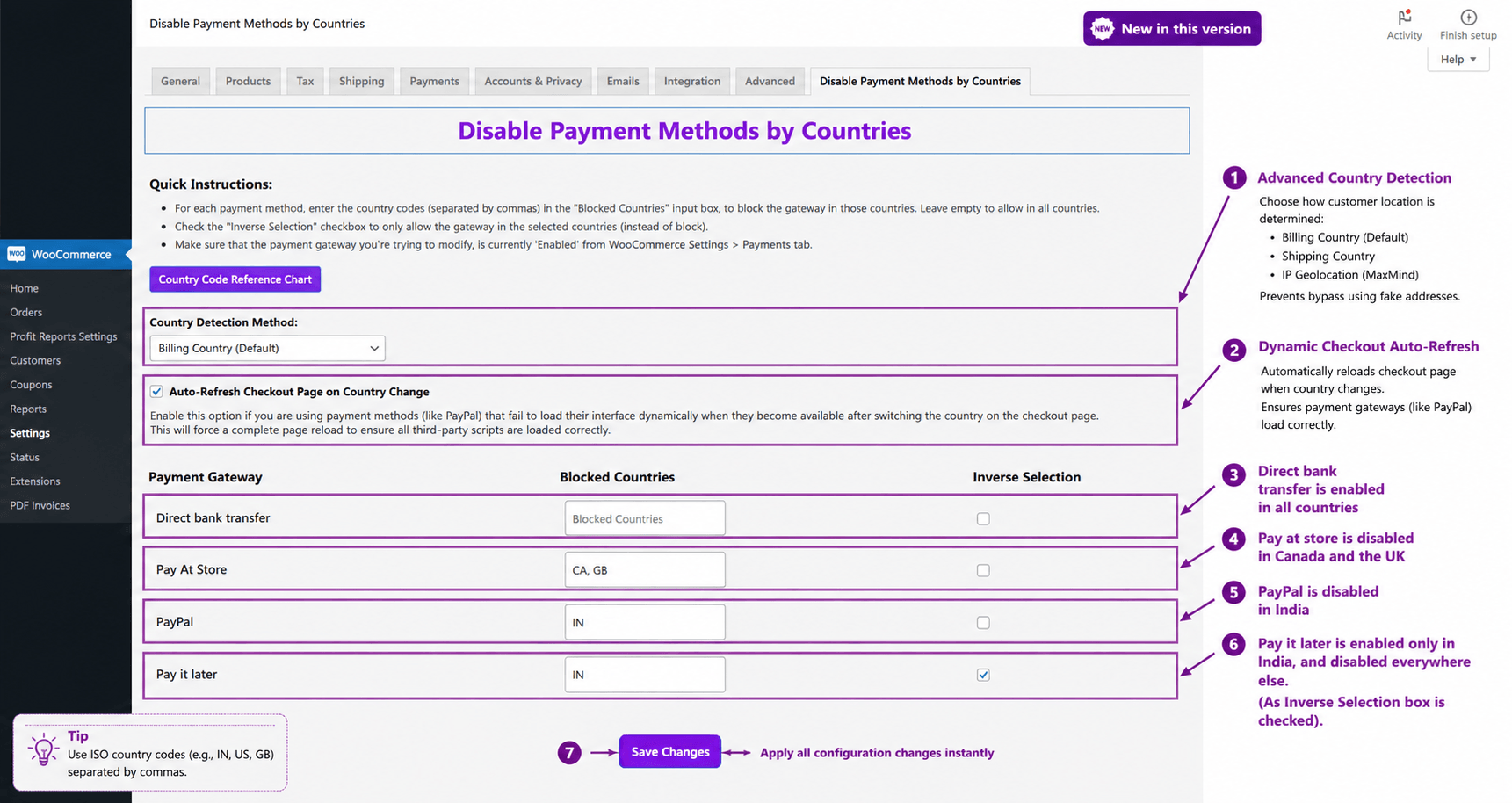 woocommerce disable payment methods by countries plugin dashboard