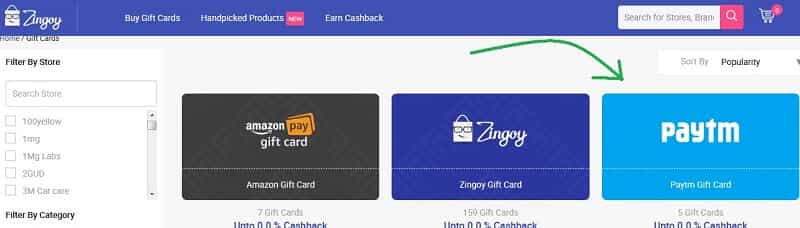 Zingoy Paytm gift card