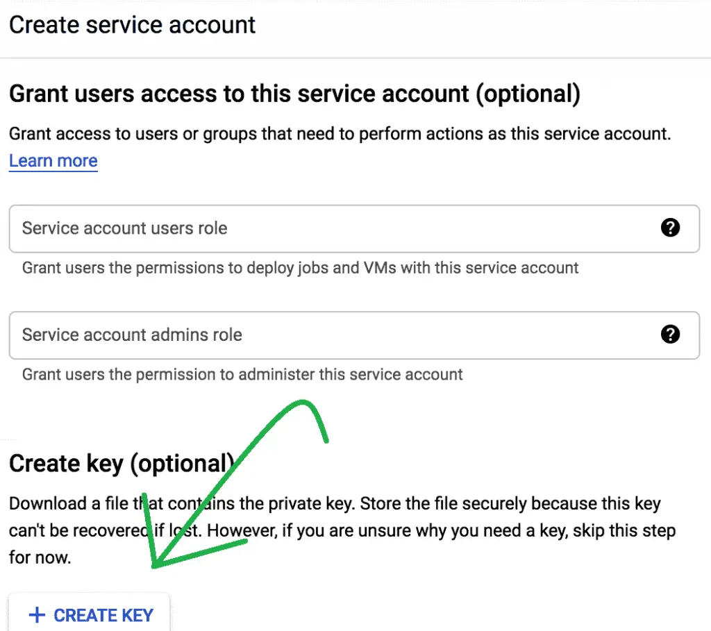 create service account key for google indexing api