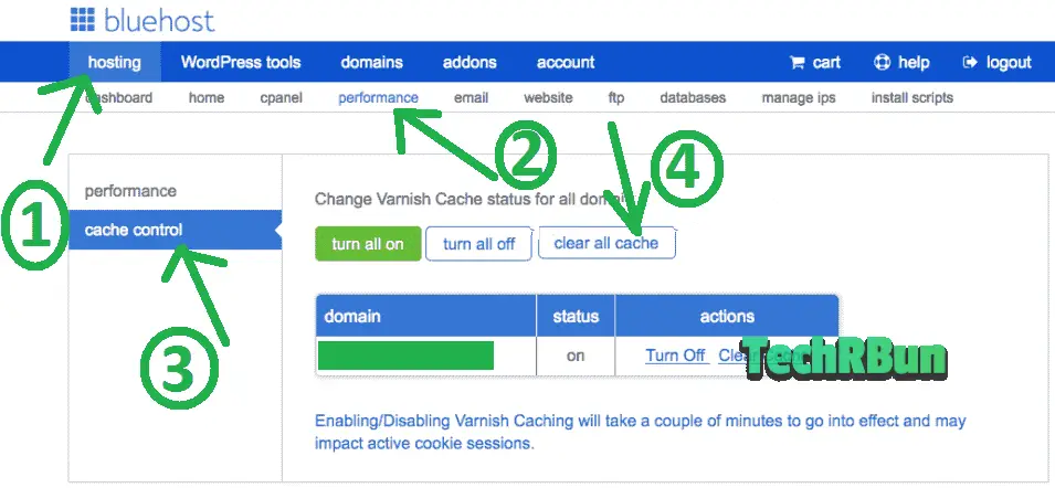 Bluehost delete cache