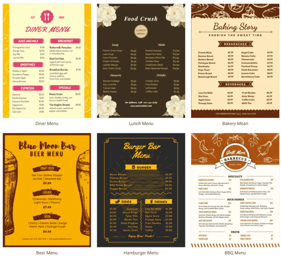 Food menu Designcap