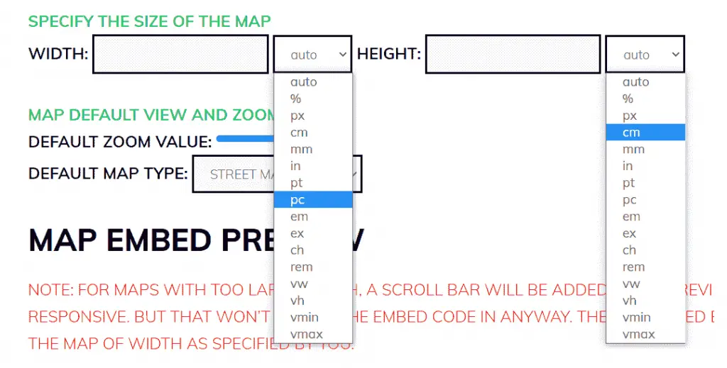 Adjust the size of the map that you want to embed on your site.