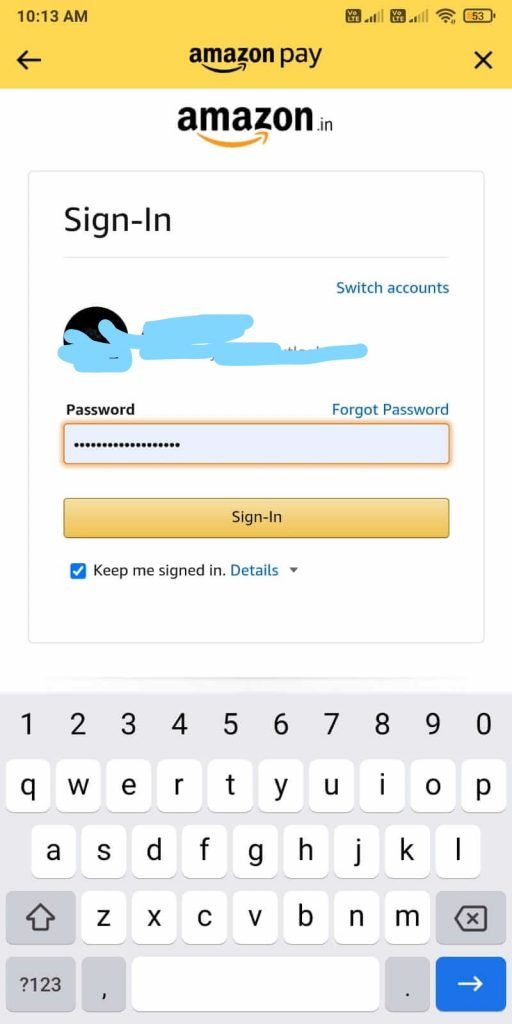 Enter your Amazon account's password for security reasons.