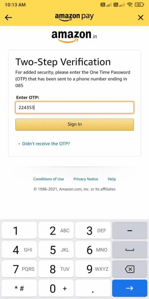 Enter the OTP sent to your registered mobile number.