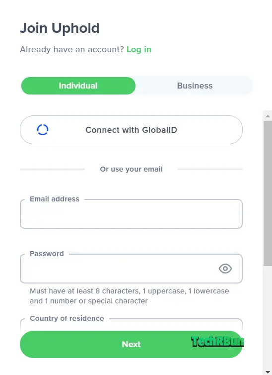 Uphold Registration Form