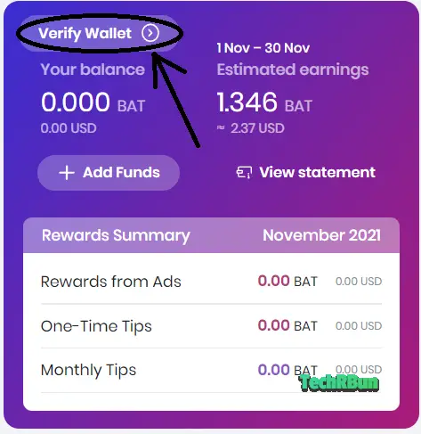 Verify your Brave Rewards Wallet.