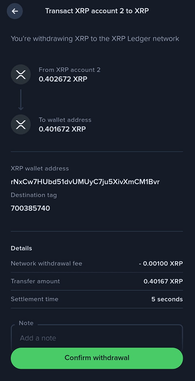 Confirm XRP withdrawal on Uphold.