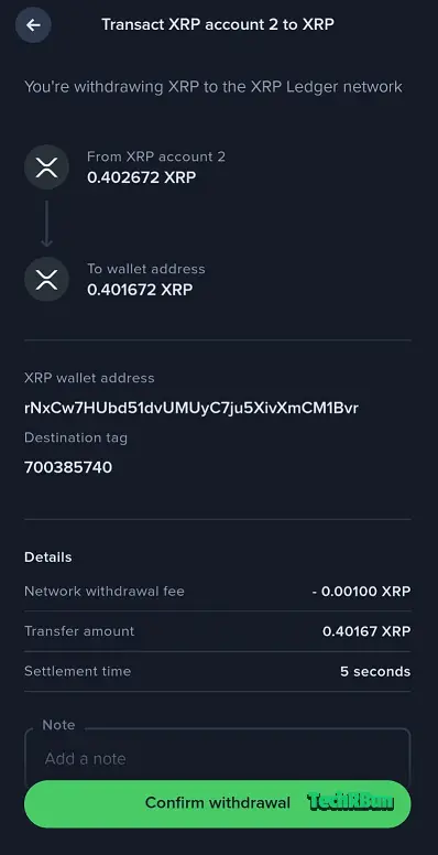Confirm XRP withdrawal on Uphold.