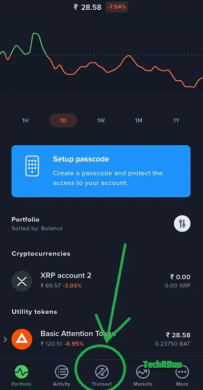 Transact Button in Uphold