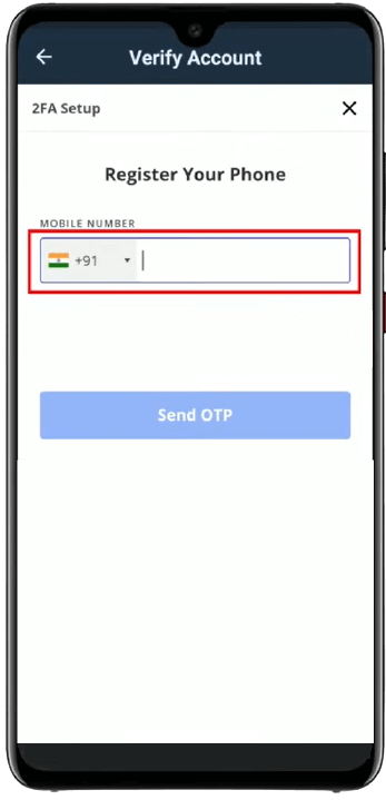 Add your phone number to WazirX