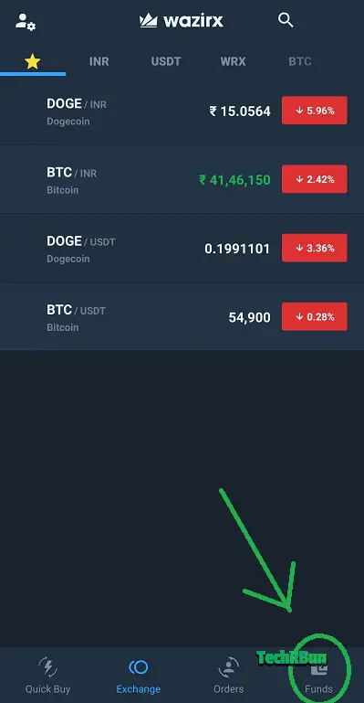 WazirX funds section