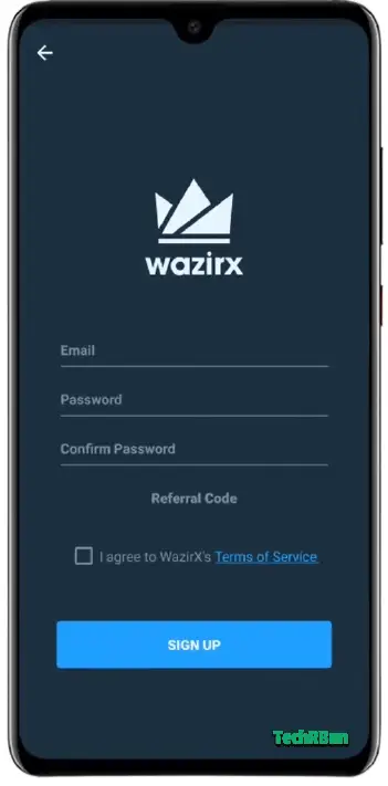 Sign up on WazirX