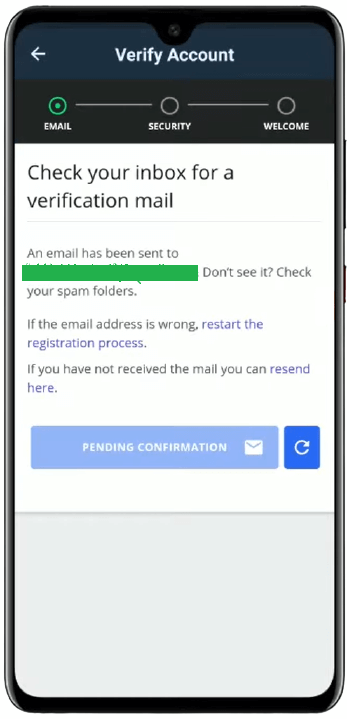 Confirm your e-mail on WazirX