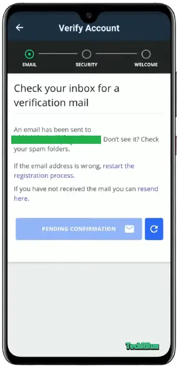 Confirm your e-mail on WazirX