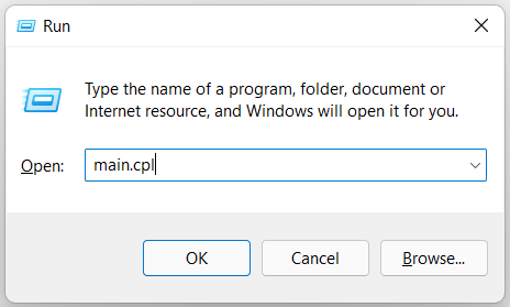 Windows Run main.cpl