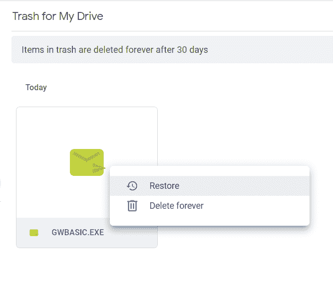 Google Drive Restore From Trash Bin