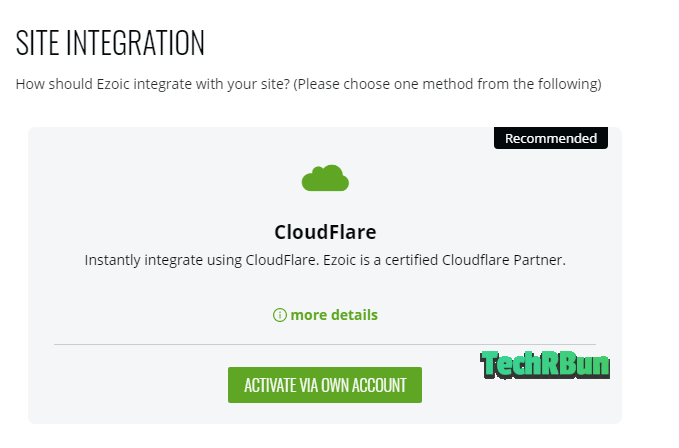 Ezoic Cloudflare Integration Option.