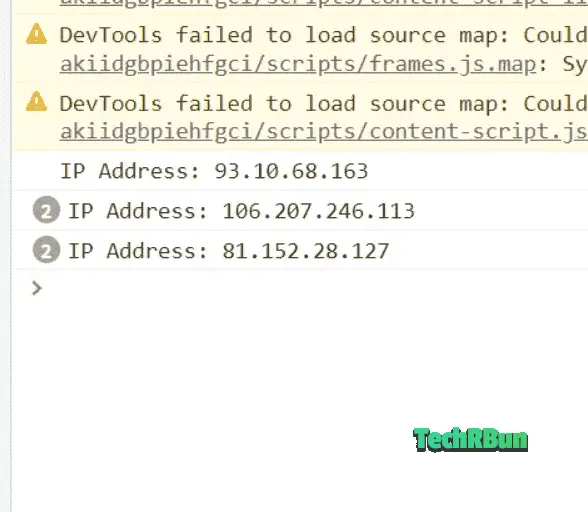 Omegle user's IP address is logged into the console.