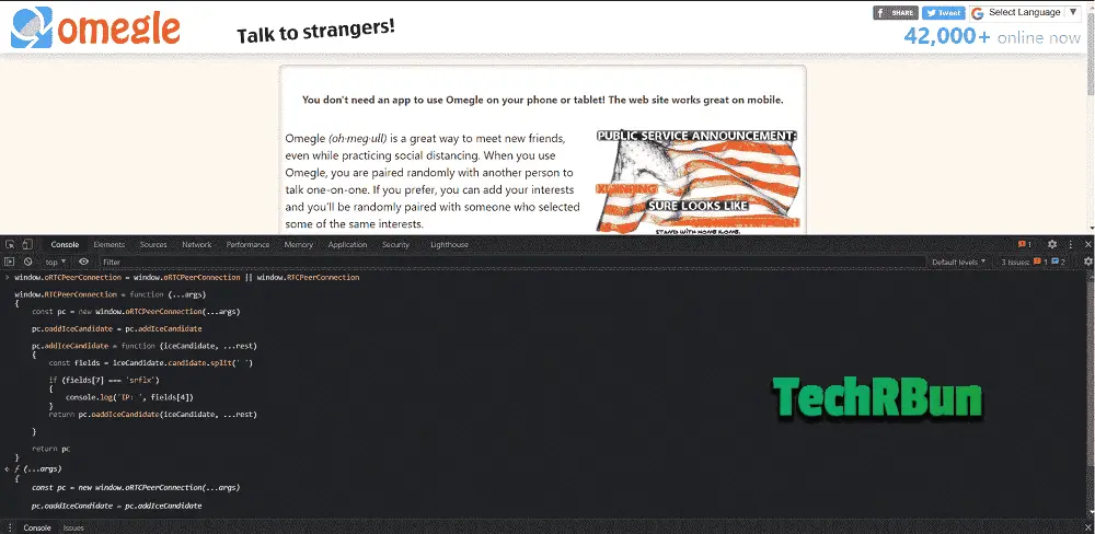 Run Omegle IP Address Fetching Script Inside The Browser's JavaScript Console