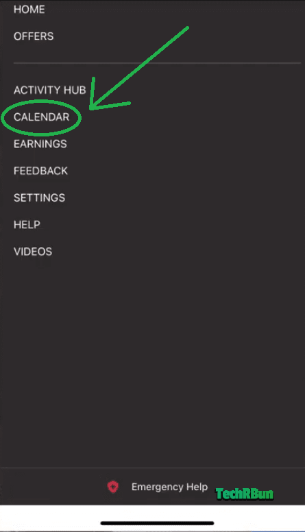 Amazon Flex App Menu - Calendar