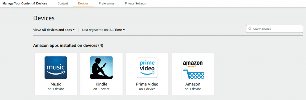 Amazon - Manage Your Devices section