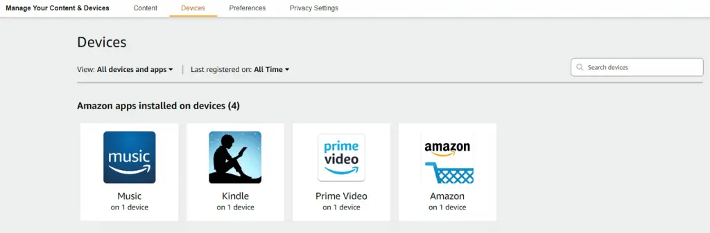 Amazon - Manage Your Devices section