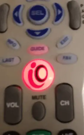 IO button lights up on Cablevision remote.