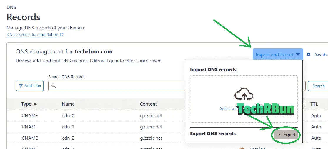 Export DNS Settings Cloudflare