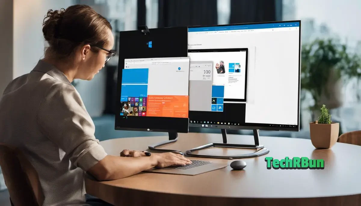 Image of a person contacting Microsoft Support for assistance with a Surfacebook, with the Microsoft logo in the background