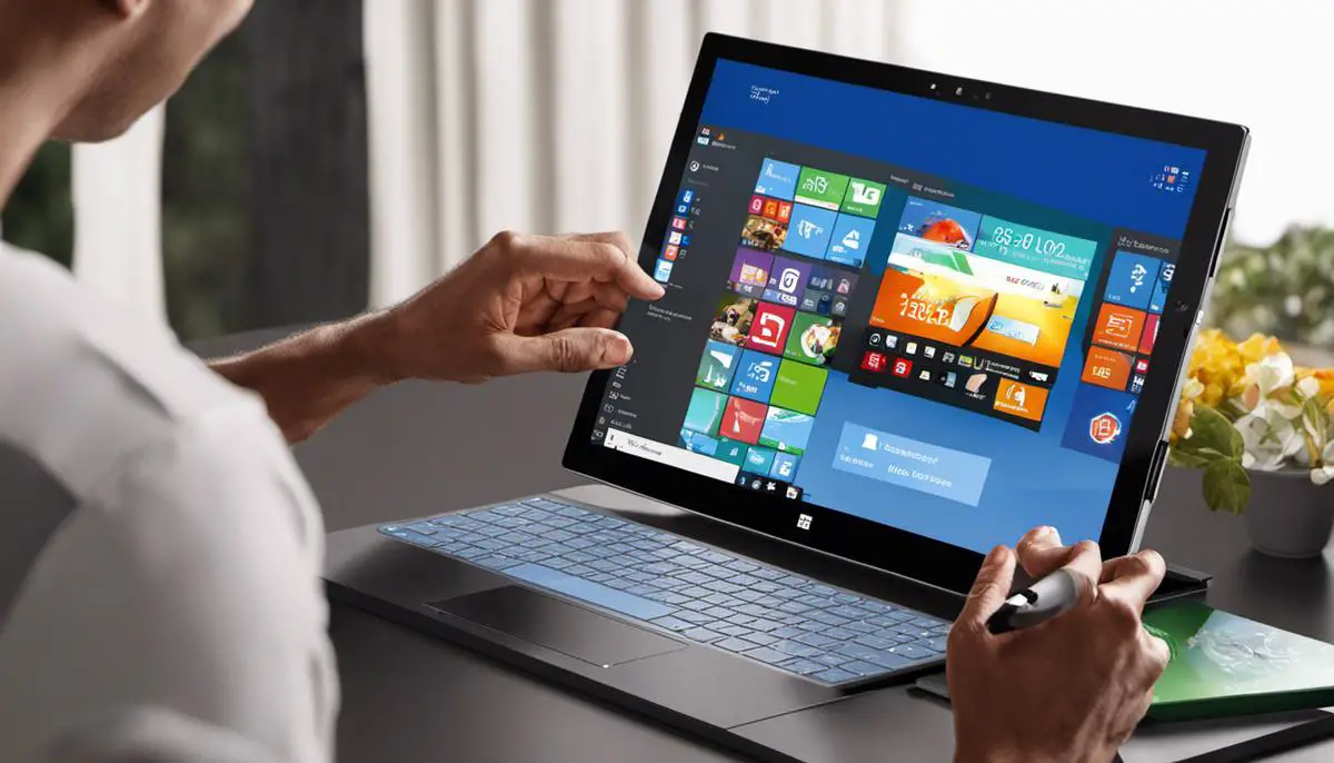 Illustration of someone using a Microsoft SurfaceBook touchpad