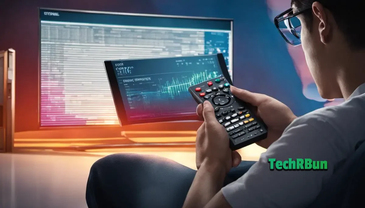 Illustration of a person holding a remote control and preparing the manual code for programming the Spectrum remote to a TV.