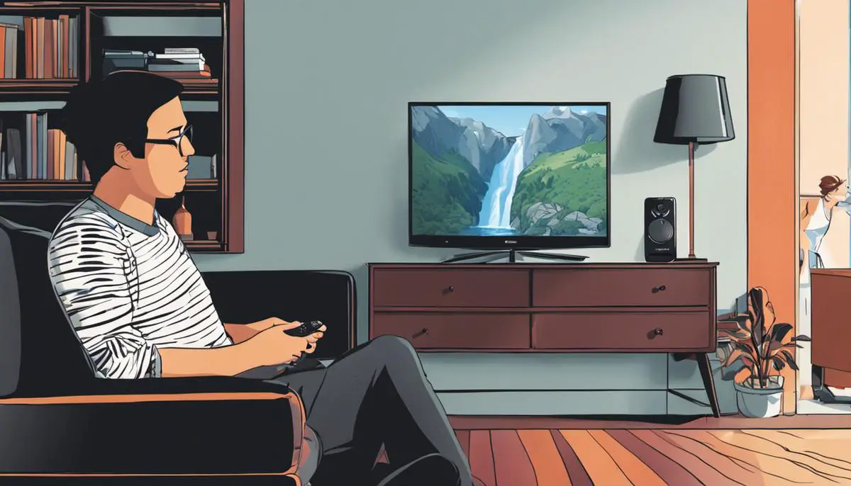 Illustration showing a person setting up a Spectrum remote with a TV