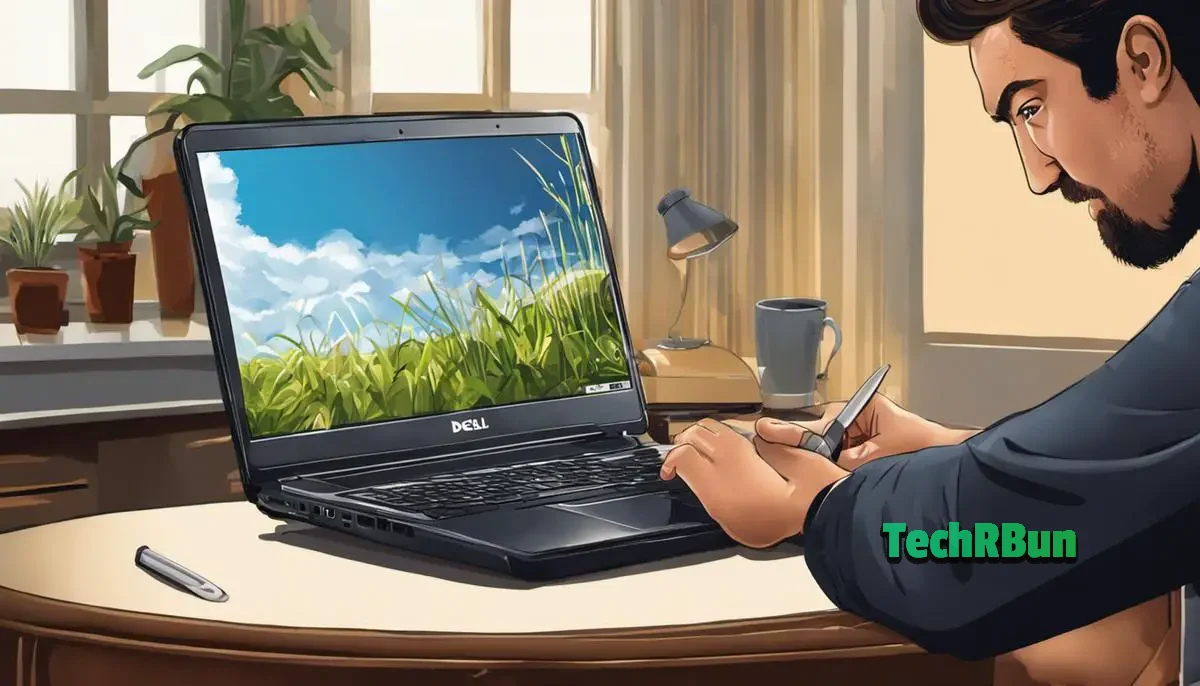 Illustration of a person fixing a Dell laptop touchpad