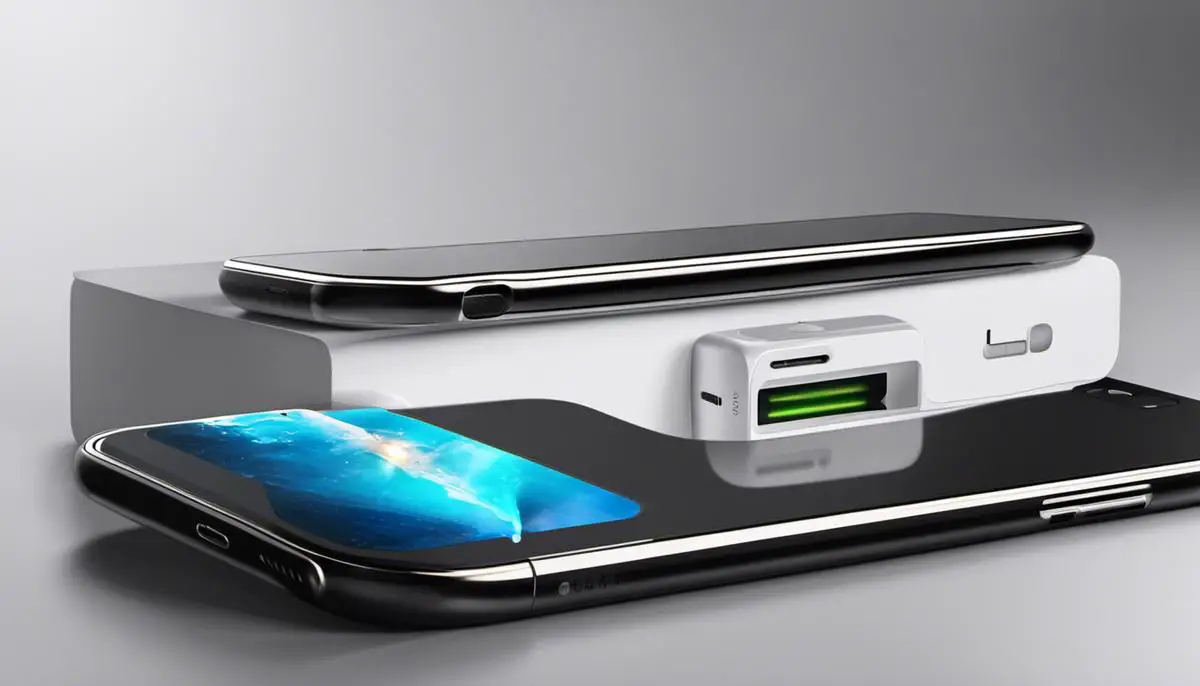 Illustration of an iPhone with an IR blaster plug attached to its charging port, showcasing its ability to control various devices.