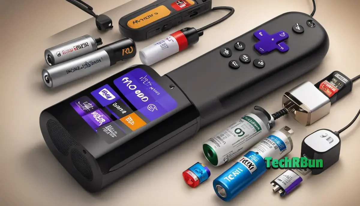 Illustration of different types of batteries and a Roku remote.