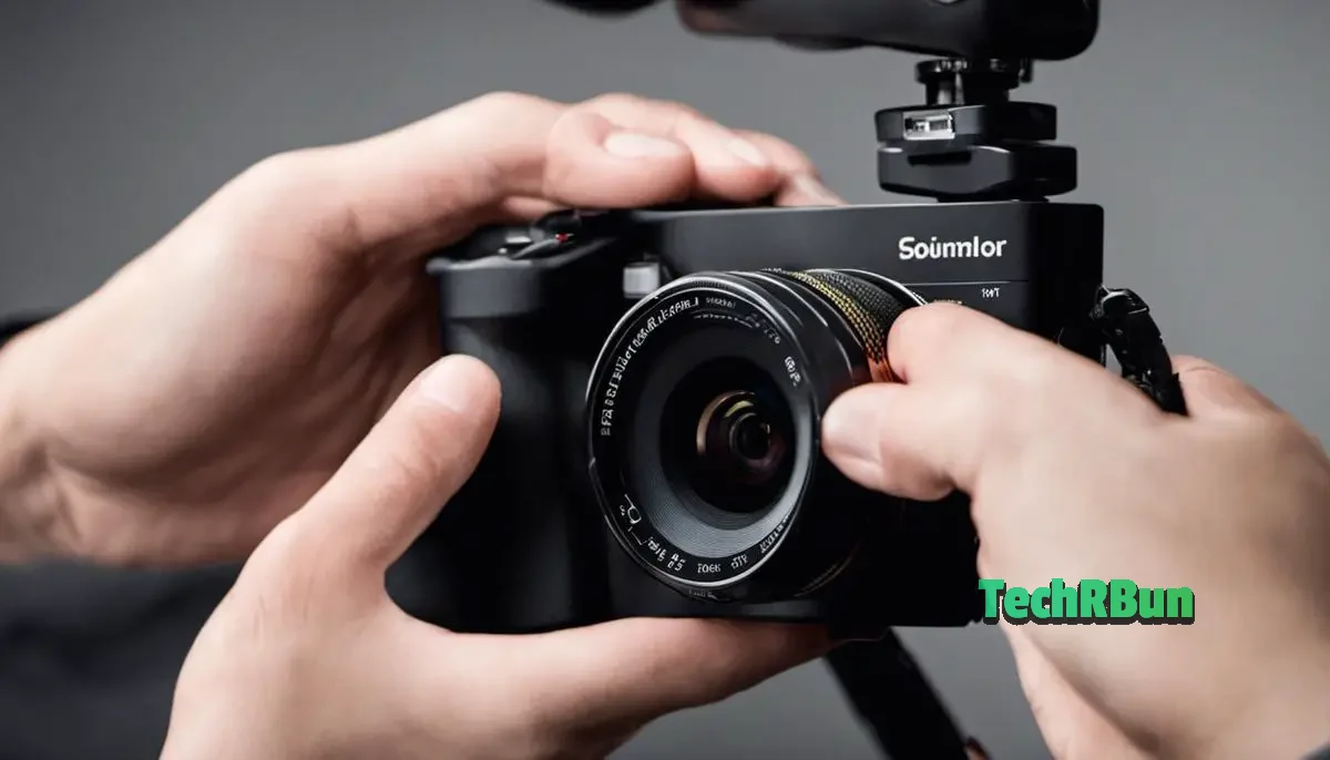 A person adjusting the batteries in a Blink camera.