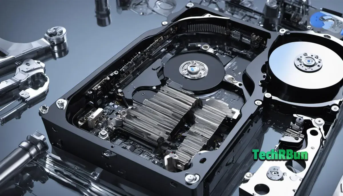 Illustration of a hard drive replacement process.