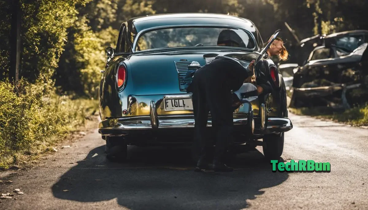 An image of a person inspecting their car for fuel leaks