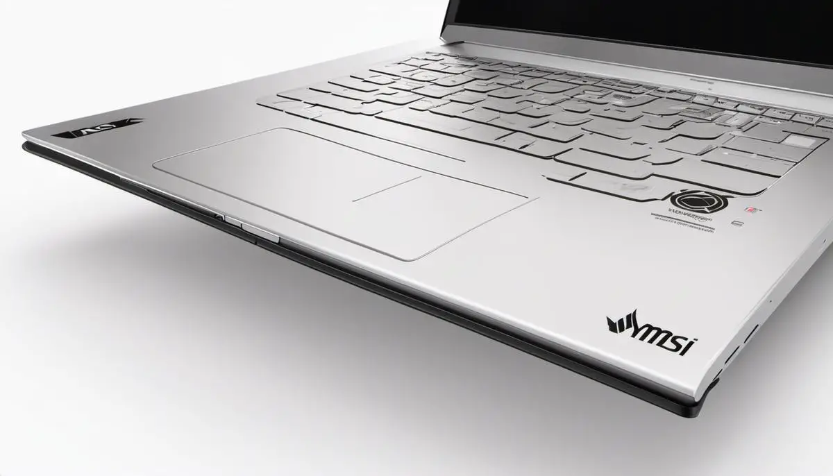 Illustration of an MSI laptop touchpad with arrows and icons indicating cursor movement and touchpad settings