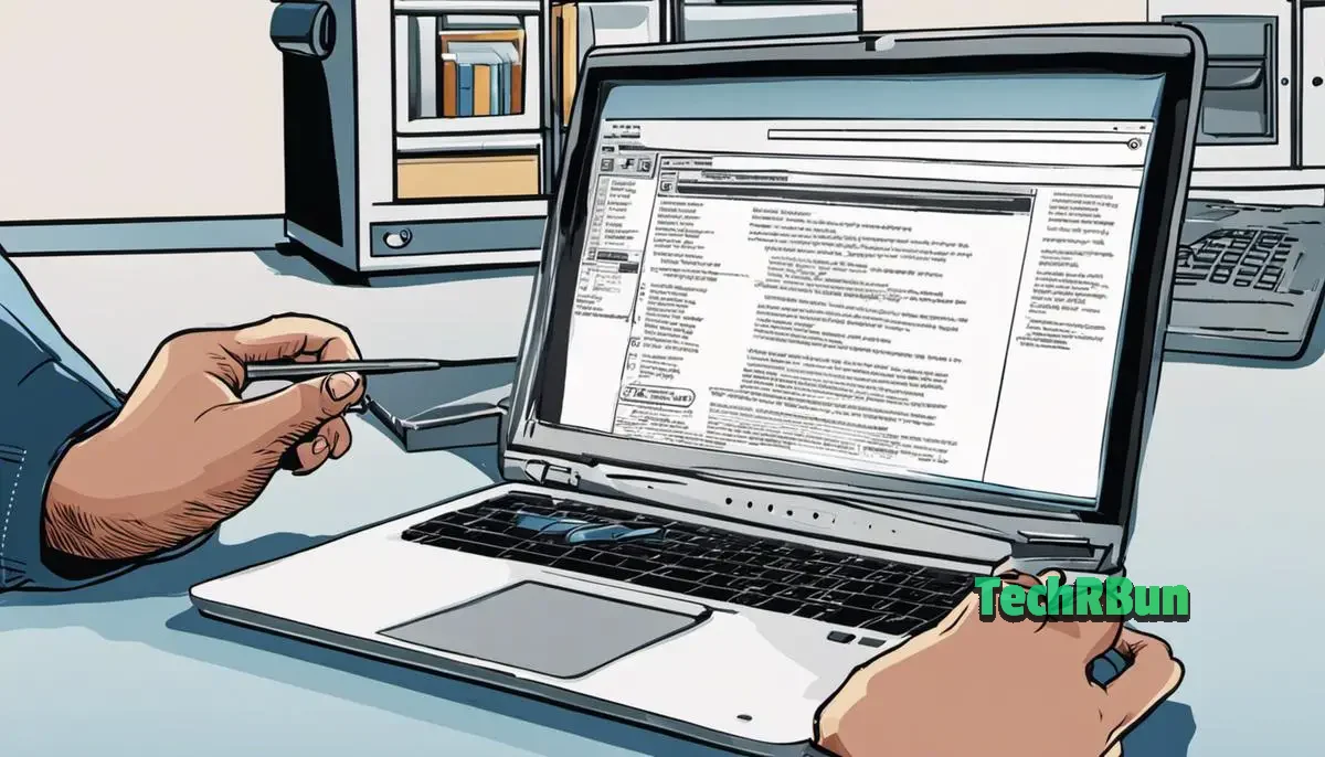 Illustration of a person troubleshooting a laptop touchpad