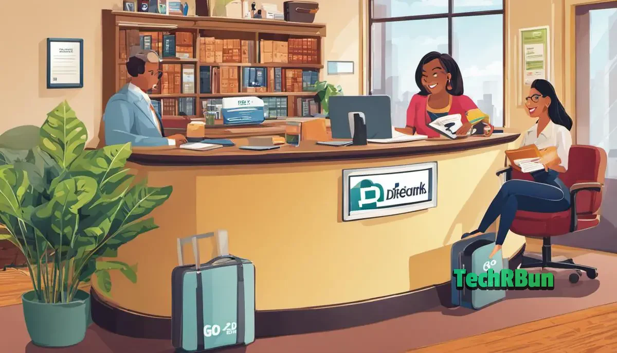 Illustration of a person receiving a tax refund via direct deposit into a GO2bank account, showcasing convenience and efficiency.