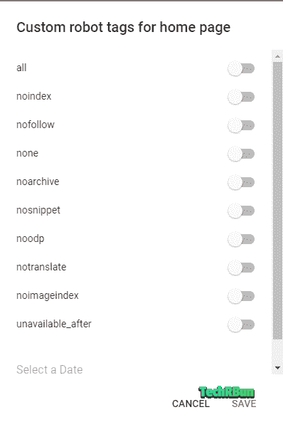 Custom robot tags for blogger home page
