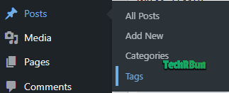 Tags option in the left sidebar of WordPress dashboard