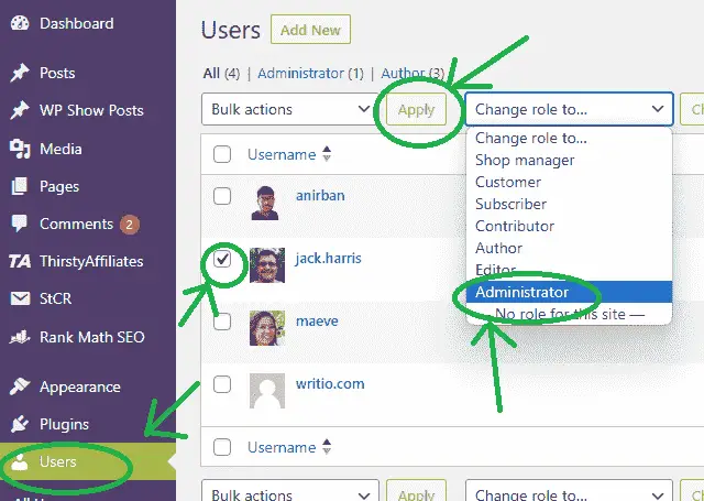 Changing User Roles in WordPress