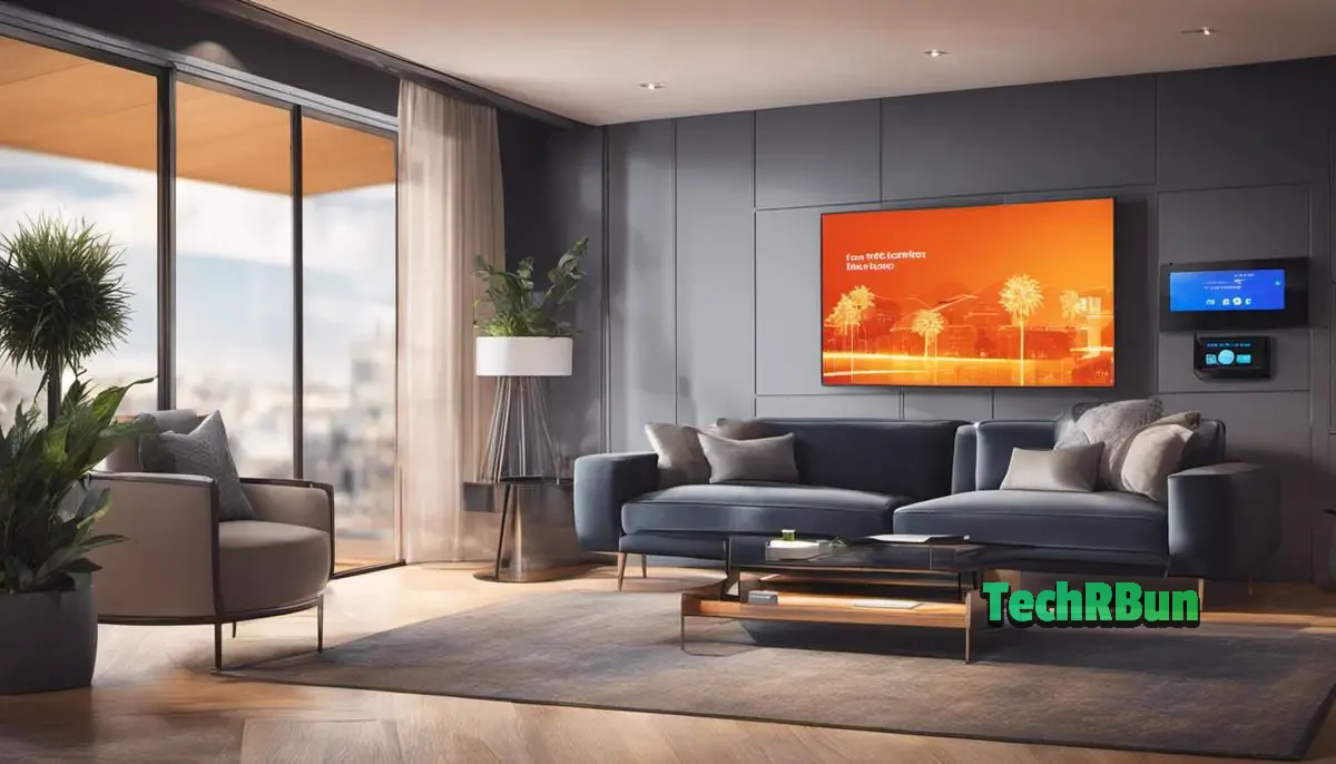 Illustration of a Mini IR Blaster and IR Blaster Hubs connected to various electronic devices in a smart home environment