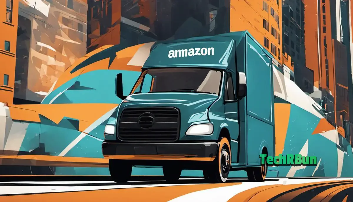 Illustration of a person driving a delivery van with the Amazon Flex logo on it.