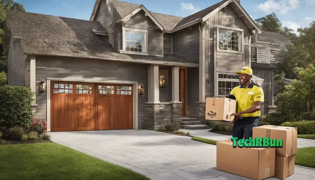 Image depicting an Amazon Flex delivery driver delivering a package to a customer's front door