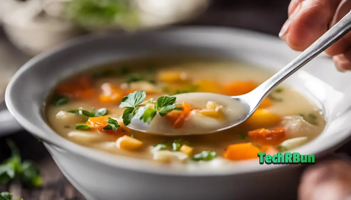 A hand holding a spoon with soup being poured into it, representing BeautifulSoup as a tool for web scraping