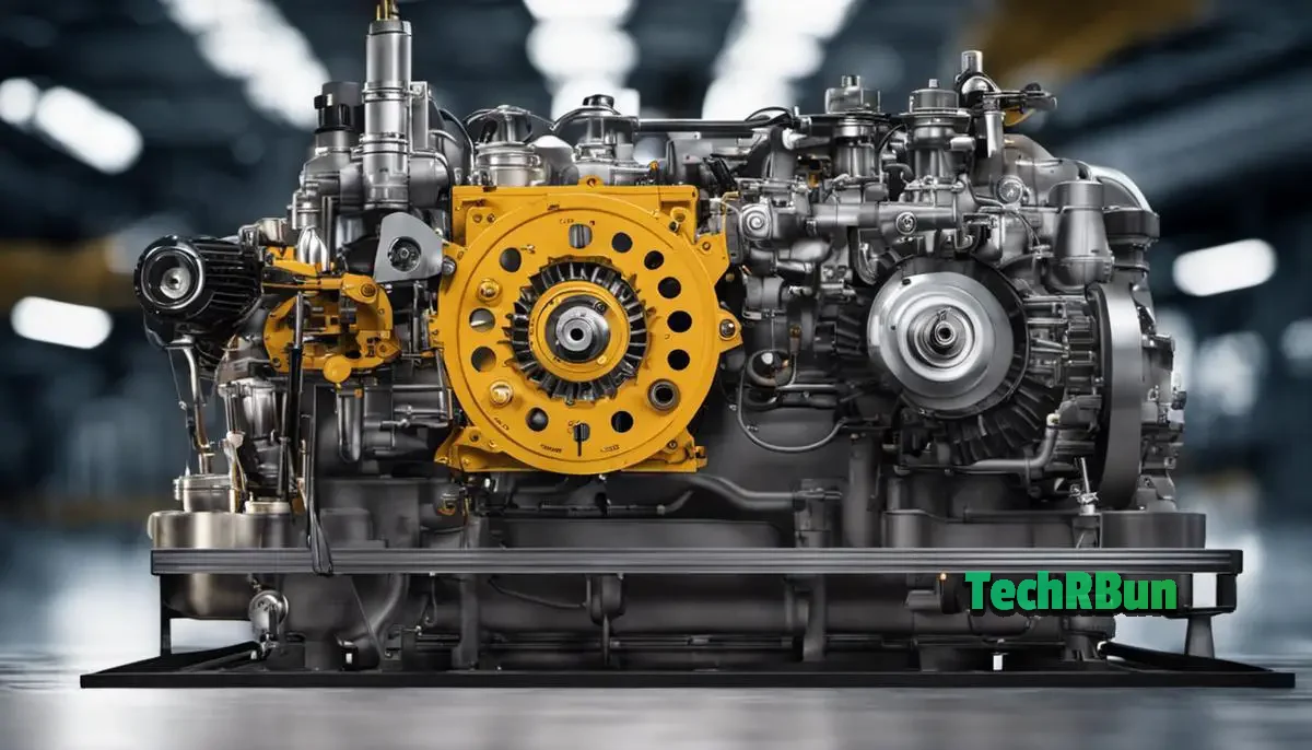 Image depicting the shutdown process of a diesel engine with various components and arrows indicating the interplay between factors causing a shake during shutdown.