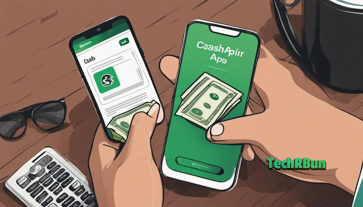 Illustration of a person using a smartphone to transfer money with the Cash App